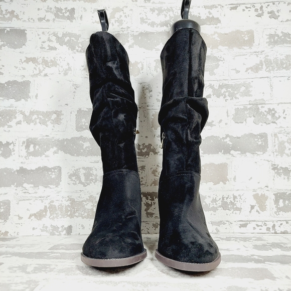 NEW Kenneth Cole Reaction Sonia Black Suede Leather Block Heeled Boots V558 - Picture 3 of 12